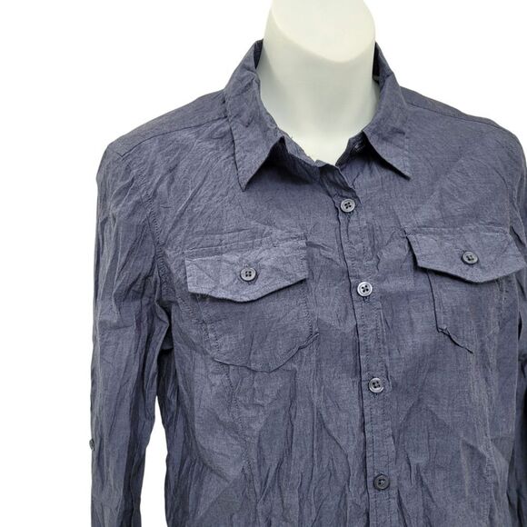 2/$20 Alfred Sung Blue Buttons Down Shirt Top 100% Cotton Size: Small - Picture 3 of 7